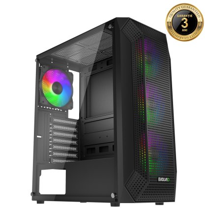 EVOLVEO Xenon, carcasă ATX, 4 ventilatoare ARGB 120 mm, panou frontal cu plasă pentru fluxul de aer, negru
