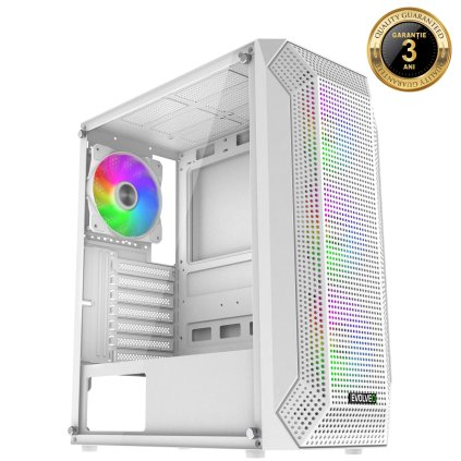 EVOLVEO Xenon, carcasă ATX, 4 ventilatoare ARGB 120 mm, panou frontal cu plasă pentru fluxul de aer, alb
