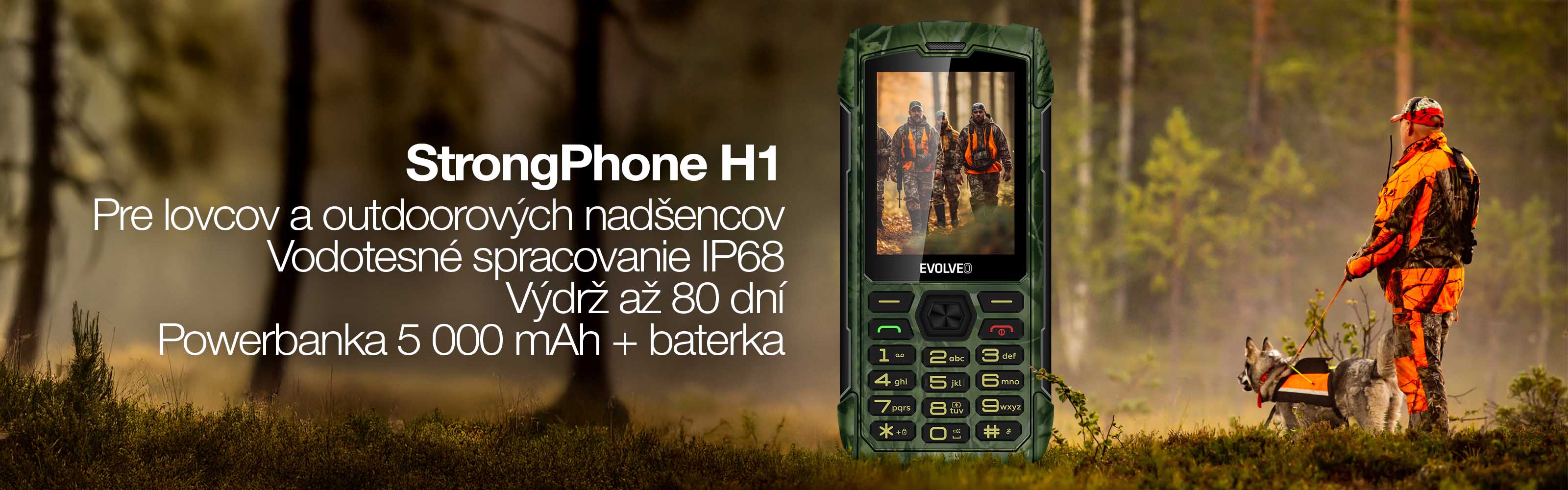 EVOLVEO StrongPhone H1, vodotesný odolný Dual SIM telefón, lovecká kamufláž