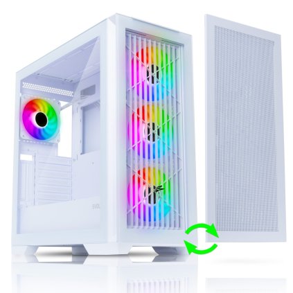 EVOLVEO Ptero Q2+, 2x predný panel - sklo/mriežka, 4x ventilácia, skriňa ATX - bielá