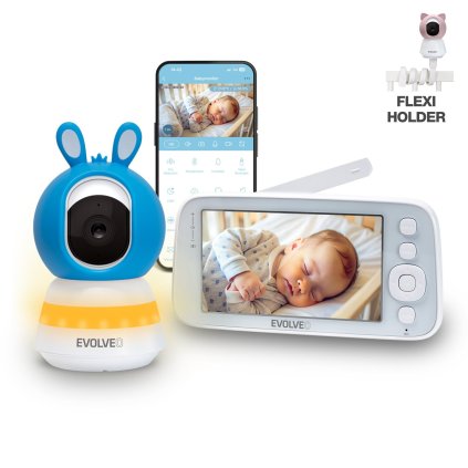 EVOLVEO Baby Monitor N5 - Súprava video monitora s 360° monitorovaním a uspávankami, modrá