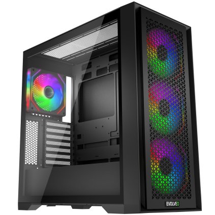 EVOLVEO Rhino, skriňa eATX/ATX, 4x ventilátor ARGB 120 mm, bočný panel z tvrdeného skla + predný panel zo sieťoviny