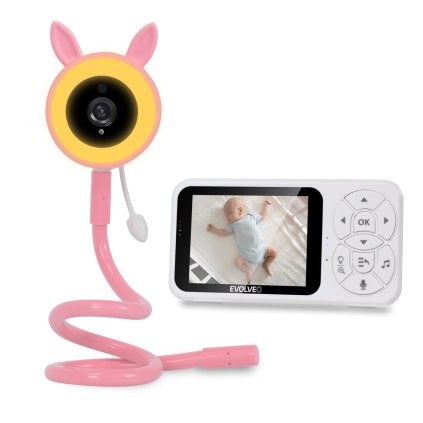 EVOLVEO Baby Monitor N35 – video detská opatrovateľka s kamerou, VOX, teplomerom, nočným videním, RGB osvetlením  Ružová