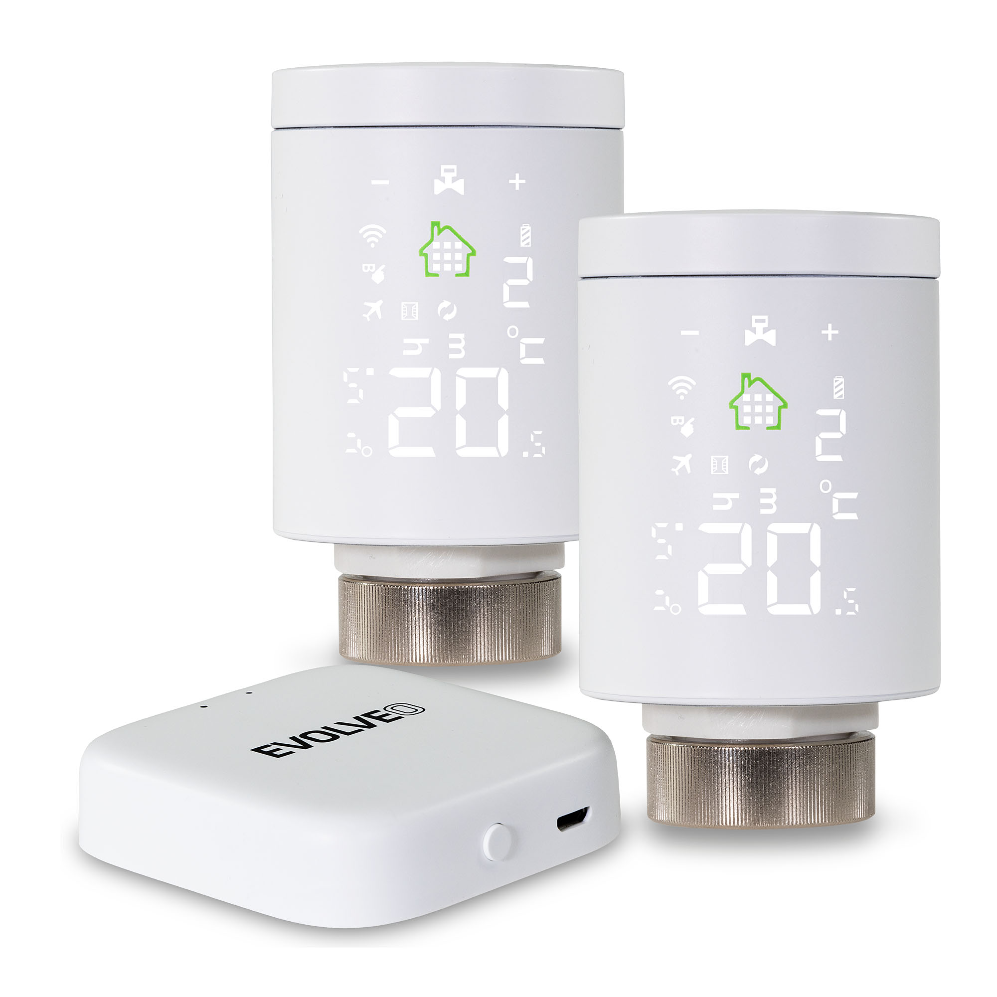 EVOLVEO Heat M30v2 Starter Pack, 2 × inteligentná termostatická hlavica na radiátor &amp; centrálna jednotka