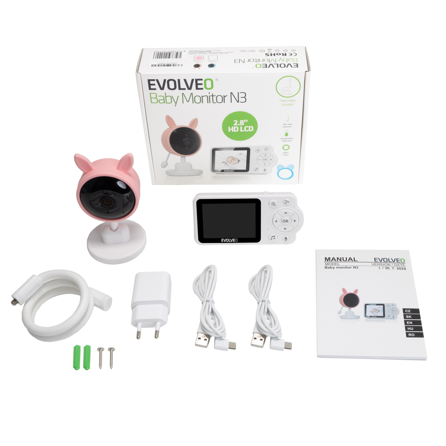 EVOLVEO Baby Monitor N3 videochůvička Růžová