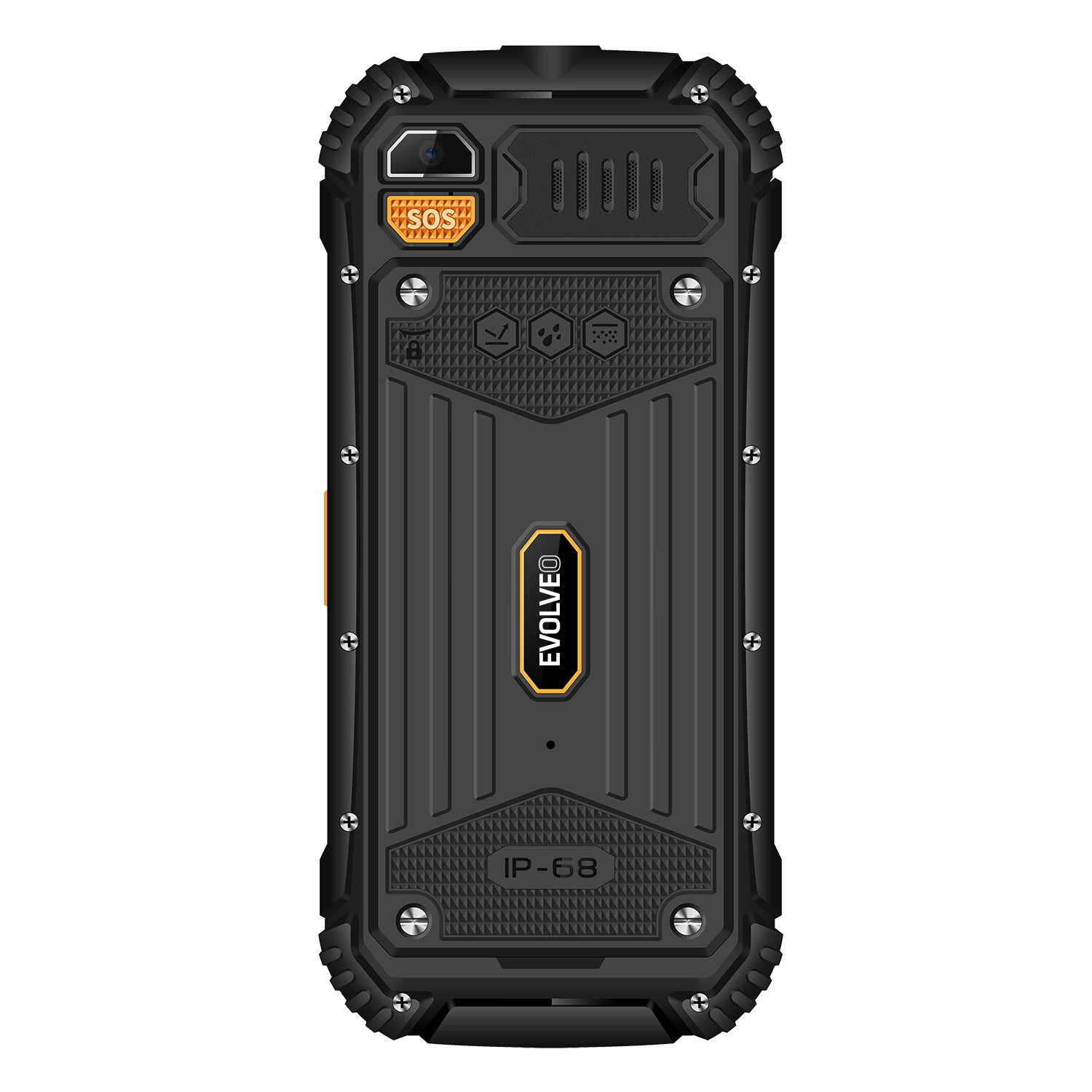EVOLVEO StrongPhone Q1, vodeodolný odolný telefón Dual SIM, čierna a oranžová farba