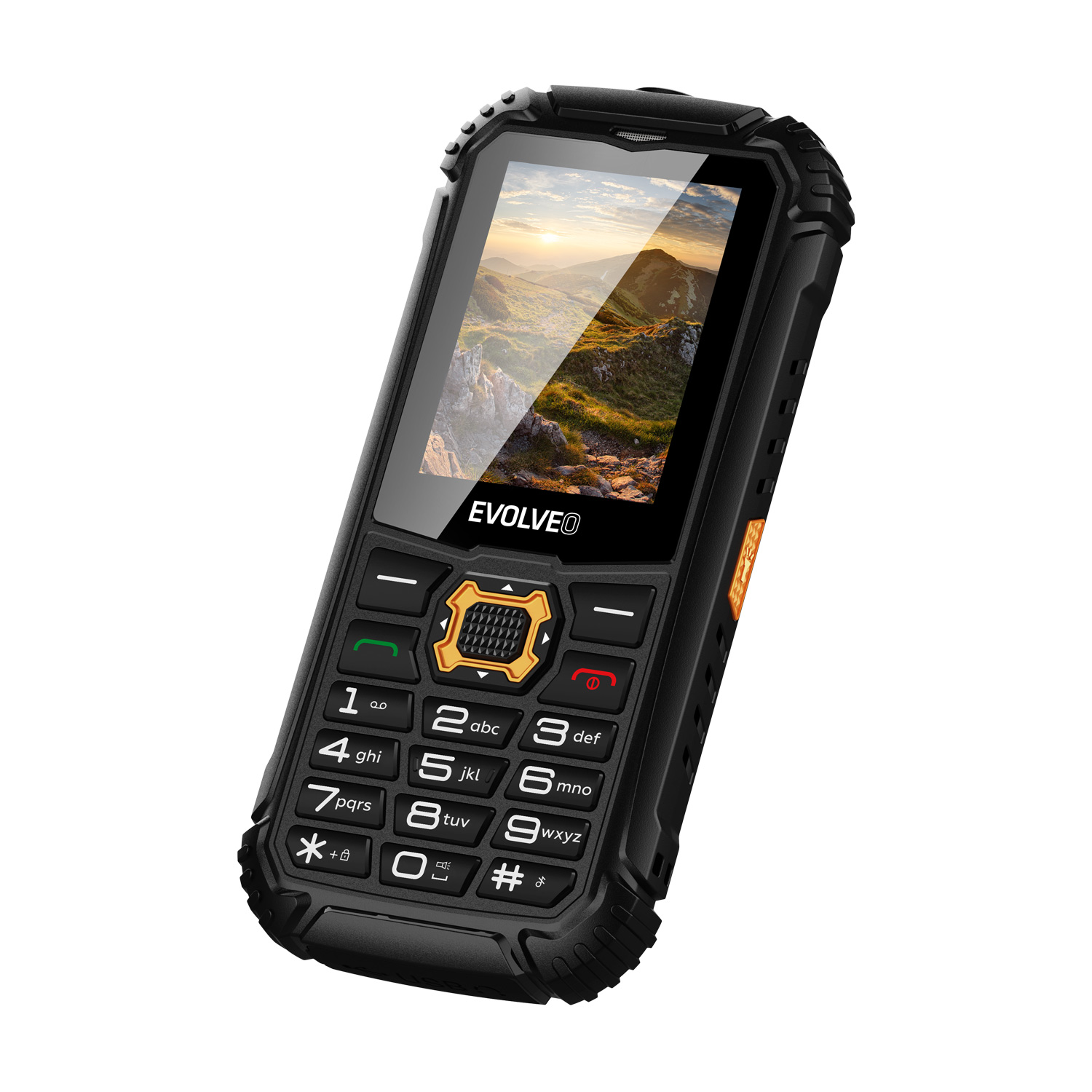 EVOLVEO StrongPhone Q1, vodeodolný odolný telefón Dual SIM, čierna a oranžová farba