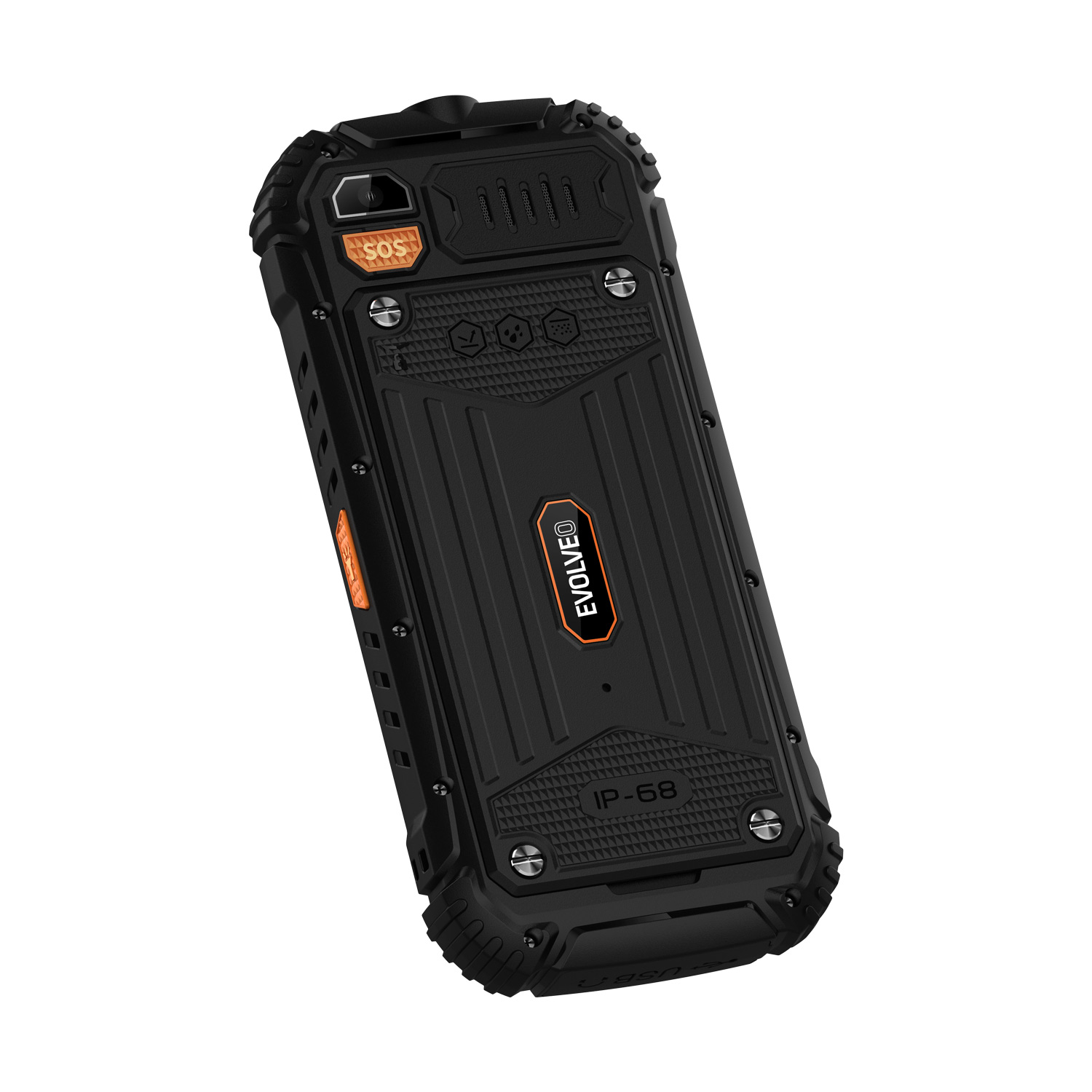 EVOLVEO StrongPhone Q1, vodeodolný odolný telefón Dual SIM, čierna a oranžová farba
