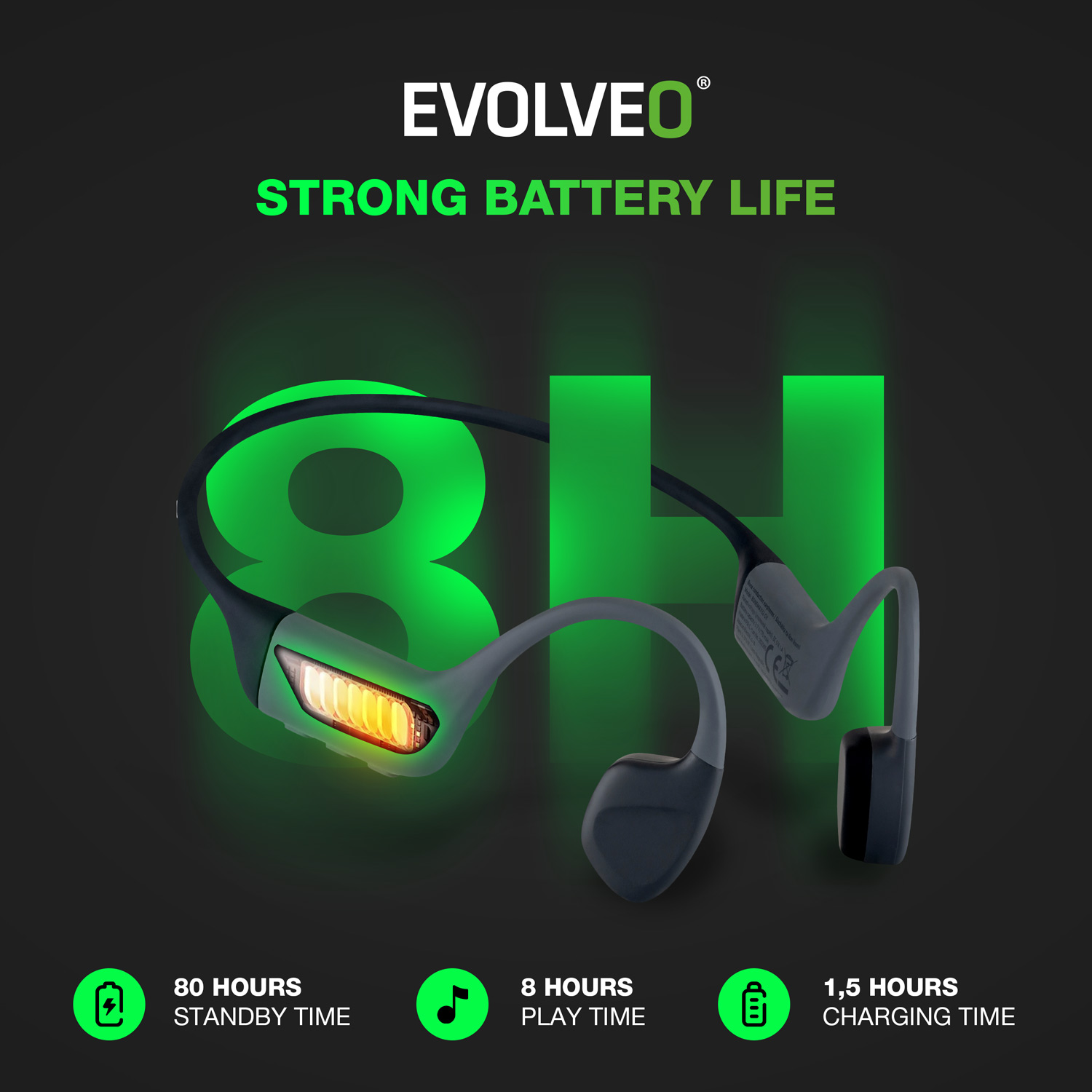 EVOLVEO BoneMax, bezdrôtové slúchadlá na lícne kosti, MP3 32 GB, IPX8, modré