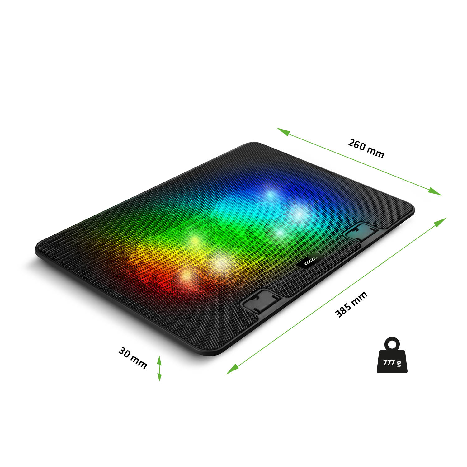 EVOLVEO A101RGB, chladiaca podložka pre notebooky, 2x ventilátor, RGB podsvietenie