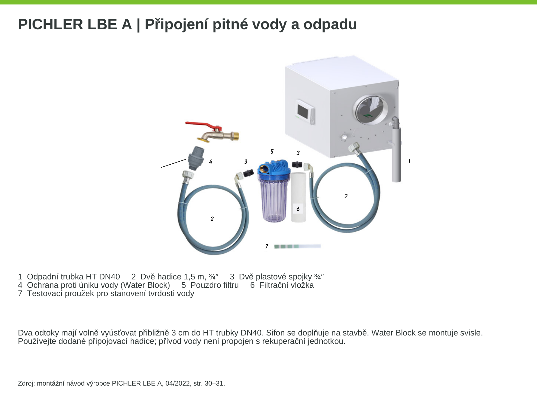 Vodní připojovací sada LBE a volný odtok