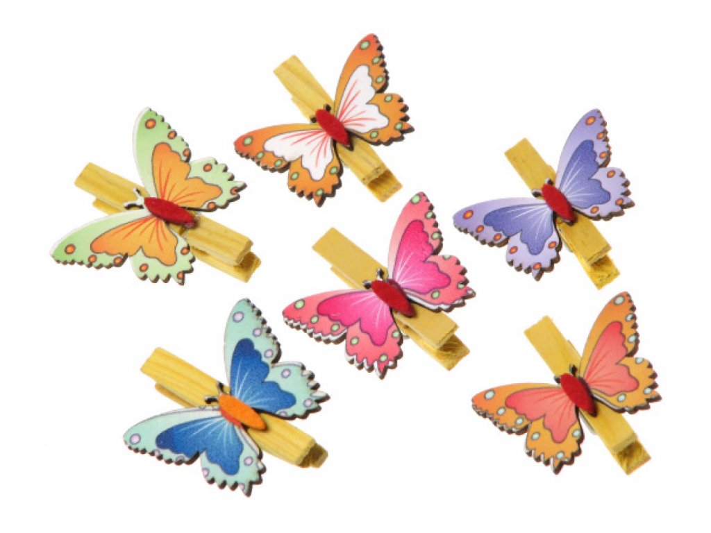 Veľkonočná dekorácia štipec 6ks - motýle