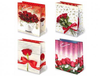 Darčekové tašky ruže červené, červené ruže, kytice ruží, ruže vo váze.