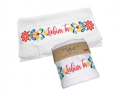 Originálny uterák Ľudový motív - Ľúbim Ťa