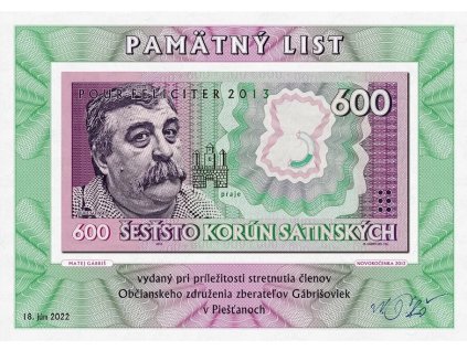 Pamätný list Pieštany 2022