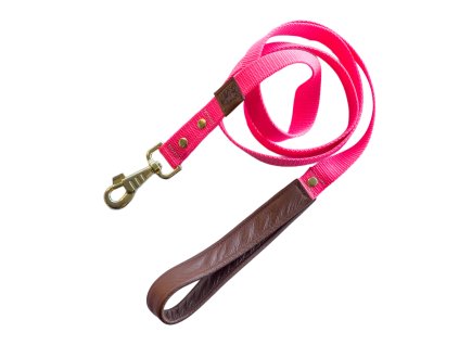 Vodítko růžové s koženou rukojetí 1