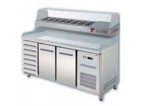 Pizza stůl dvoudvéřový + 7 zásuvek s vitrínkou RTD-2D+7 ZN