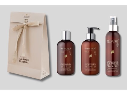 Dárková sada pro barvené vlasy NATULIQUE Colour Shield - šampon, kondicionér, sprej na ochranu před teplem