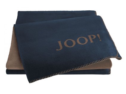84672 joop uni doubleface marine karamell pled 150 x 200 cm