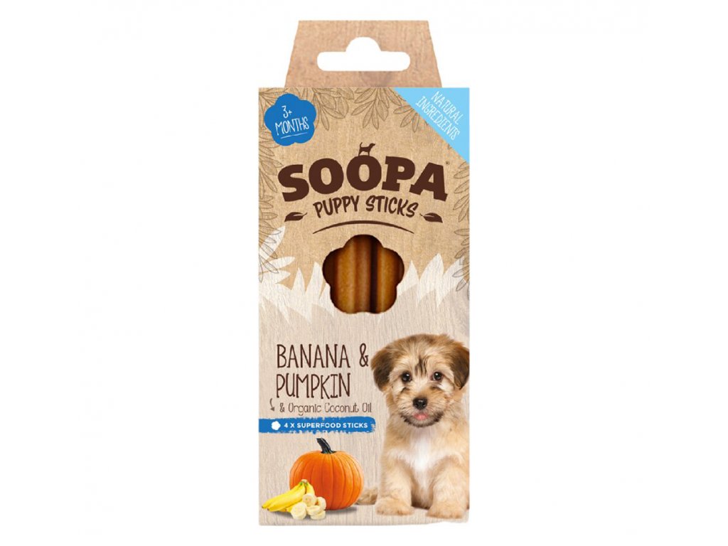 Dentální tyčinky Soopa Puppy s banánem a dýní 100 g (4 tyčinky)