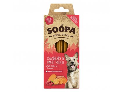 Dentální tyčinky Soopa s brusinkami a batáty 100 g (4 tyčinky)