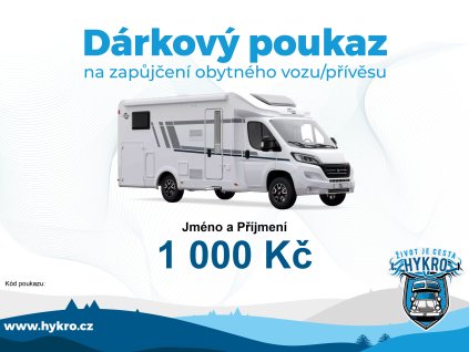 Dárkový poukaz na zapůjčení obytného vozu/přívěsu v hodnotě 1 000 Kč