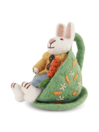 Plstěná figurka králíčka s mrkví v hrnečku