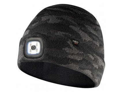Zimní čepice maskáčová Neo Tools s LED světlem