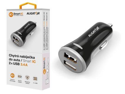 Chytrá nabíjačka do auta ALIGATOR 3.4A, 2xUSB, smart IC, čierna