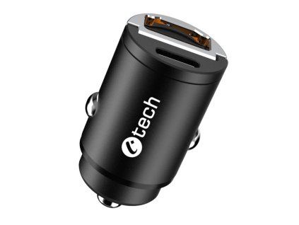 Nabíjačka USB do auta C-TECH UCC-02, 1x Type C + 1x Type A, 30W, Power delivery 3.0, Quick Charge
