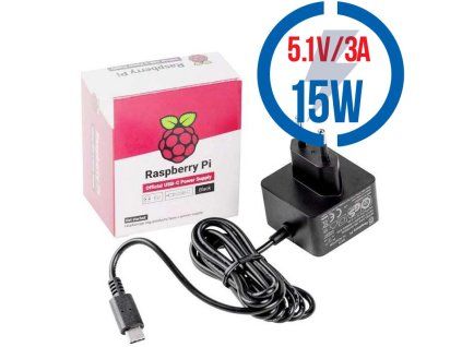 RASPBERRY USB-C adaptér Raspberry Pi 4B 3A čierny