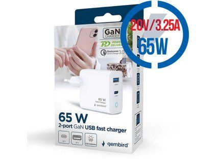 GEMBIRD TA-UC-PDQC65L-W-01, Nabíjačka, USB, USB-C
