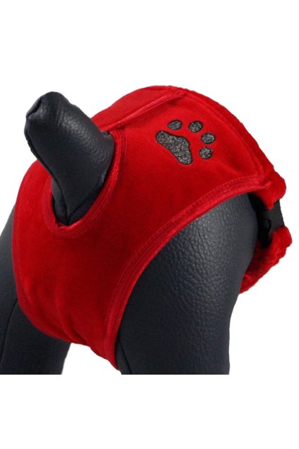 Psí kalhotky, červená barva, vzor tlapka velikost 0(XXS)(20-30cm)