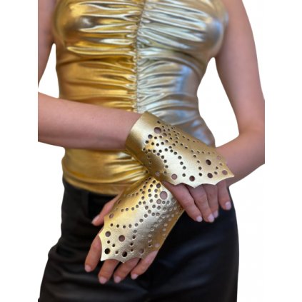 Gold leather gloves