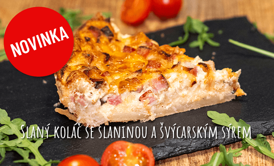 Slaný koláč se slaninou a švýcarským sýrem