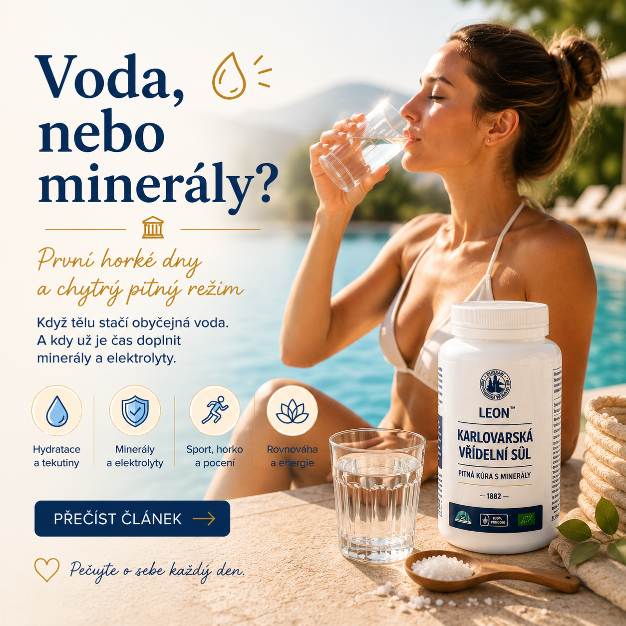 První horké dny: kdy tělu stačí voda a kdy už potřebuje minerály?