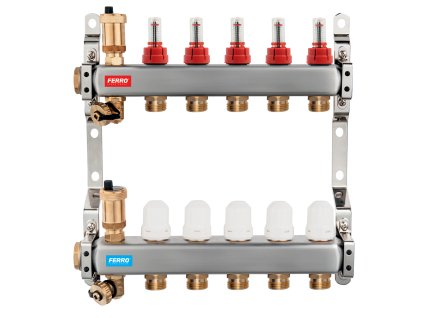 Novaservis - rozdělovač nerez s průtokoměry a uzav. ventily, 9 okruhů (SN-RZPU09S)