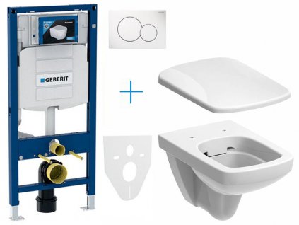 Geberit Duofix - sada pro závěsné WC 111.300.00.5 JP1 + klozet a sedátko se softclose Geberit Selnova Square + tlačítko Sigma01, alpská bílá (111.300.00.5 JP1)