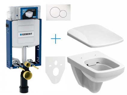 Geberit Kombifix - sada pro závěsné WC 110.302.00.5 JP1 + klozet a sedátko se softclose Geberit Selnova Square + tlačítko Sigma01, alpská bílá (110.302.00.5 JP1)