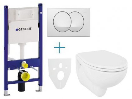 Geberit Duofix Delta - sada pro závěsné WC 111.153.00.1 EV + klozet a sedátko Kolo Rekord + tlačítko Delta Zero, alpská bílá (111.153.00.1 EV0)