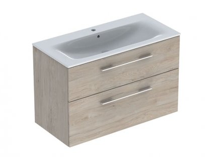 Geberit Selnova Square skříňka s umyvadlem 100x48x65,2 cm, 2x zásuvka, světlý ořech hickory (501.247.00.1)