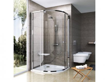 Ravak Pivot čtvrtkruhový sprchový kout PSKK3, 87-89,5x87-89,5x190 cm, bílá/bílá, dekor transparent (37677101Z1)