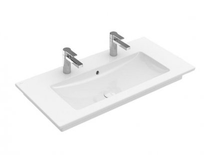 Villeroy & Boch Venticello umyvadlo 100x50 cm, 2x otvor pro baterii, s přepadem, CeramicPlus, bílá Alpin (4104AKR1)