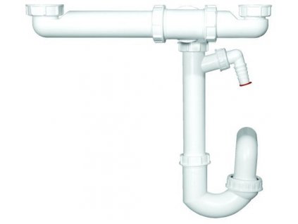 HL Dřezová zápachová uzávěrka DN50x6/4” pro dvoudílný dřez, pro úsporu místa s přípojkou pro spotřebiče (HL126.2)