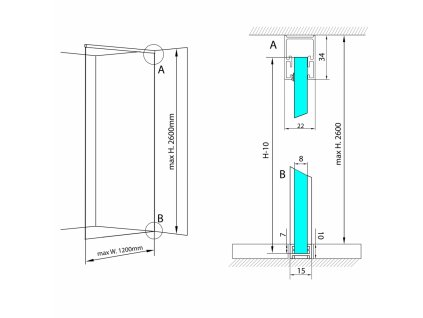 Sada lišt pro uchycení skla ARCHITEX LINE podlaha-stěna-strop, šíře 120 cm, leštěný hliník (AL2812)
