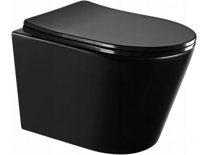 MEXEN/S - Rico Závěsná WC mísa Rimless včetně sedátka s slow-slim, Duroplast, černá mat - 30721085 30721085