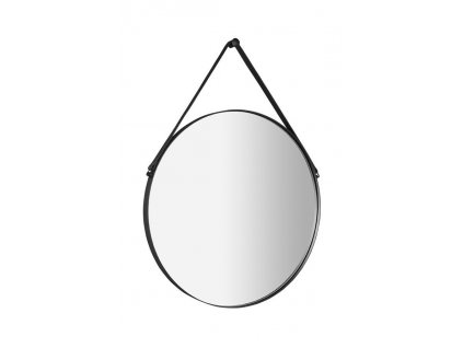 SAPHO - ORBITER kulaté zrcadlo s koženým páskem ø 50cm, černá mat ORT050