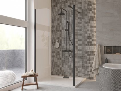 HOPA - Walk-in sprchový kout ECO-N BLACK - Černá, Pevná stěna - Bez pevné stěny, 90 x 195 cm, čiré bezpečnostní sklo - 6 mm
