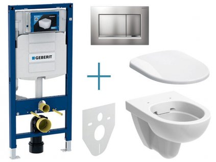 Geberit Duofix - sada pro závěsné WC 111.300.00.5 IA + rimfree klozet a sedátko Geberit Selnova + tlačítko Sigma30, lakovaný chrom mat easy-to-clean/chrom lesk (111.300.00.5 IA7)