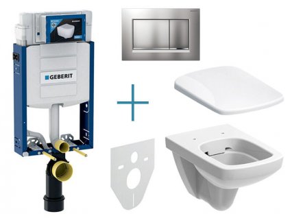 Geberit Kombifix - sada pro závěsné WC 110.302.00.5 JX + rimfree klozet a sedátko Geberit Selnova Square + tlačítko Sigma30, lakovaný chrom mat easy-to-clean/chrom lesk (110.302.00.5 JX7)